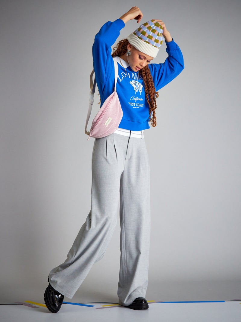 Pantalon large avec ceinture contrastante Gris - Kiabi