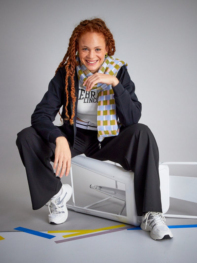 Pantalon large avec ceinture contrastante Noir - Kiabi