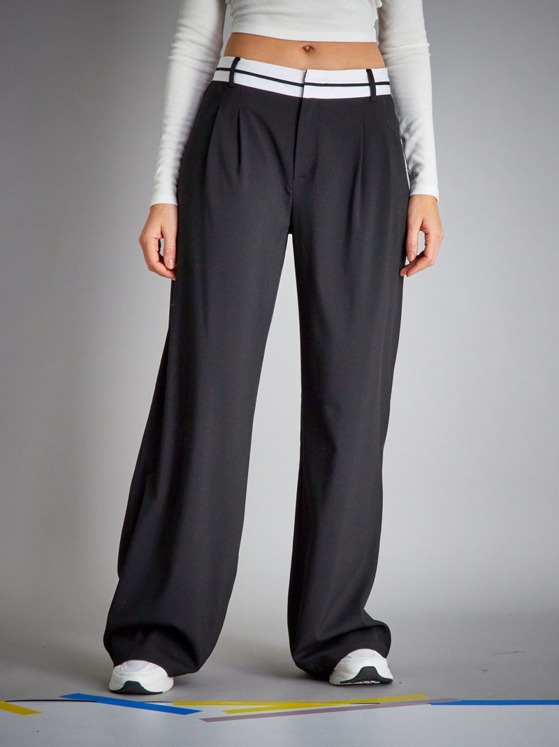 Pantalon large avec ceinture contrastante Noir - Kiabi