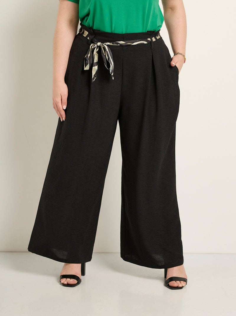 Pantalon large avec ceinture contrastée Noir - Kiabi