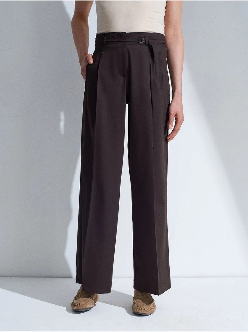 Pantalon large avec ceinture dilvin Marron chocolat - Kiabi