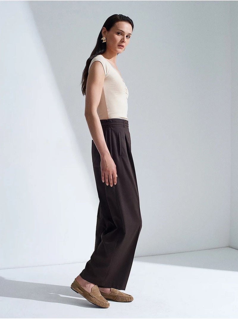 Pantalon large avec ceinture dilvin Marron chocolat - Kiabi
