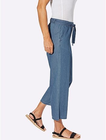 Pantalon large à ceinture élastique avec lien et deux poches - Taille standard - Moda Vilona