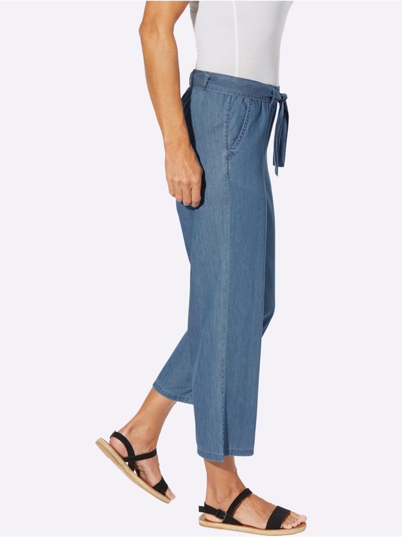Pantalon large avec ceinture élastique et poches devant - Taille standard - Moda Vilona Bleu Blanc - Kiabi