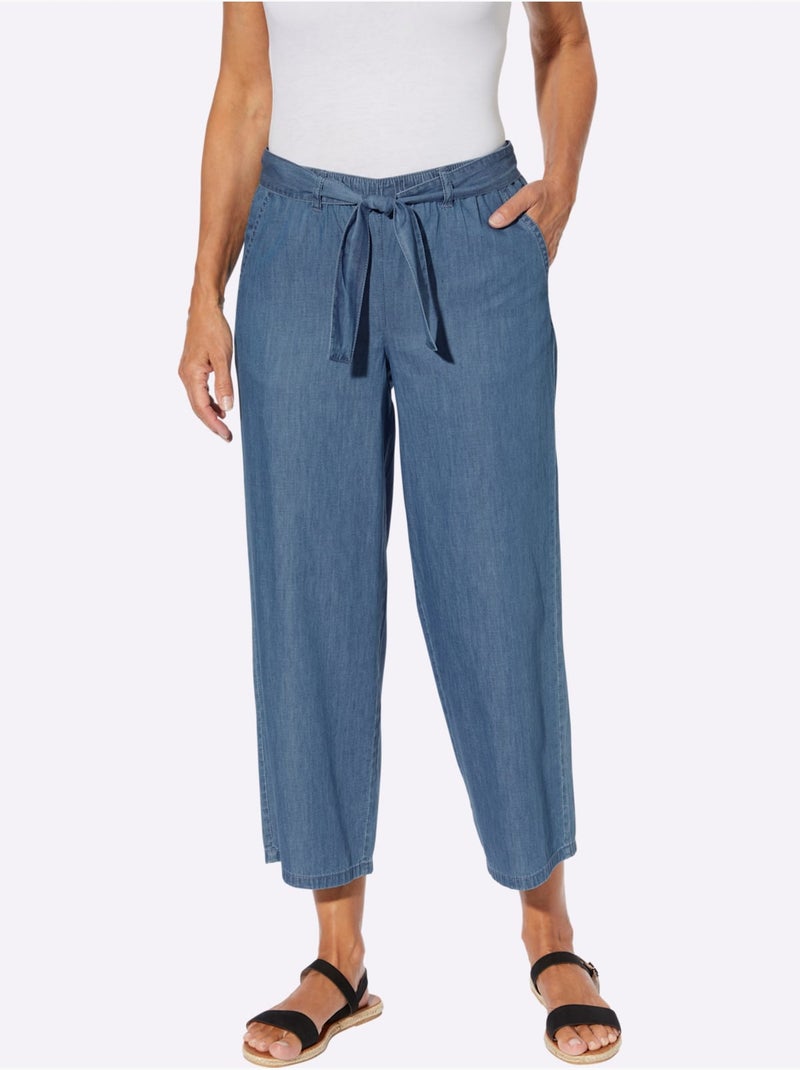 Pantalon large avec ceinture élastique et poches devant - Taille standard - Moda Vilona Bleu Blanc - Kiabi