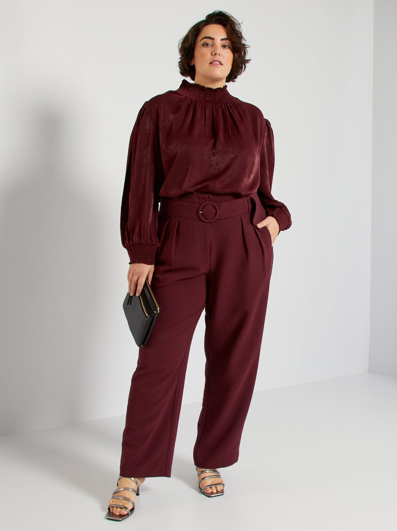 Pantalon large avec ceinture rouge vin - Kiabi