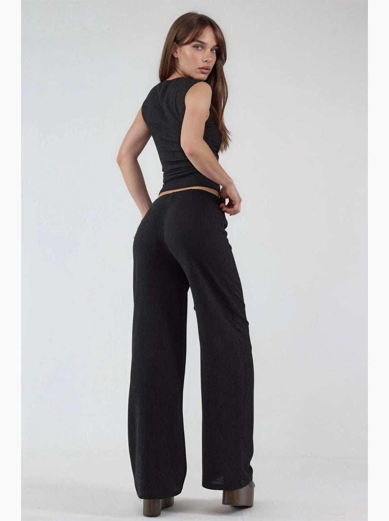Pantalon large avec cordon de serrage à la taille busem Noir - Kiabi