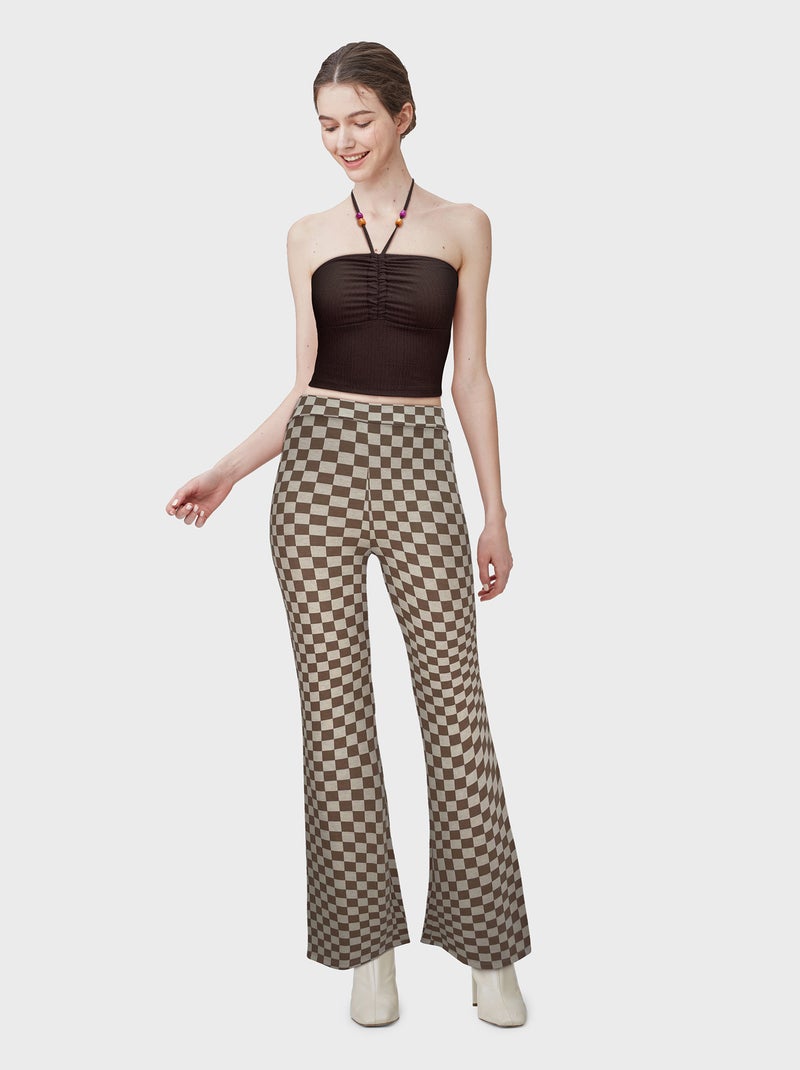 Pantalon large avec imprimé 'damier' Beige - Kiabi
