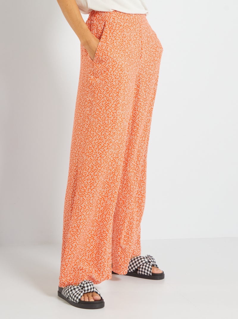 Pantalon large avec imprimé fleuri Orange - Kiabi