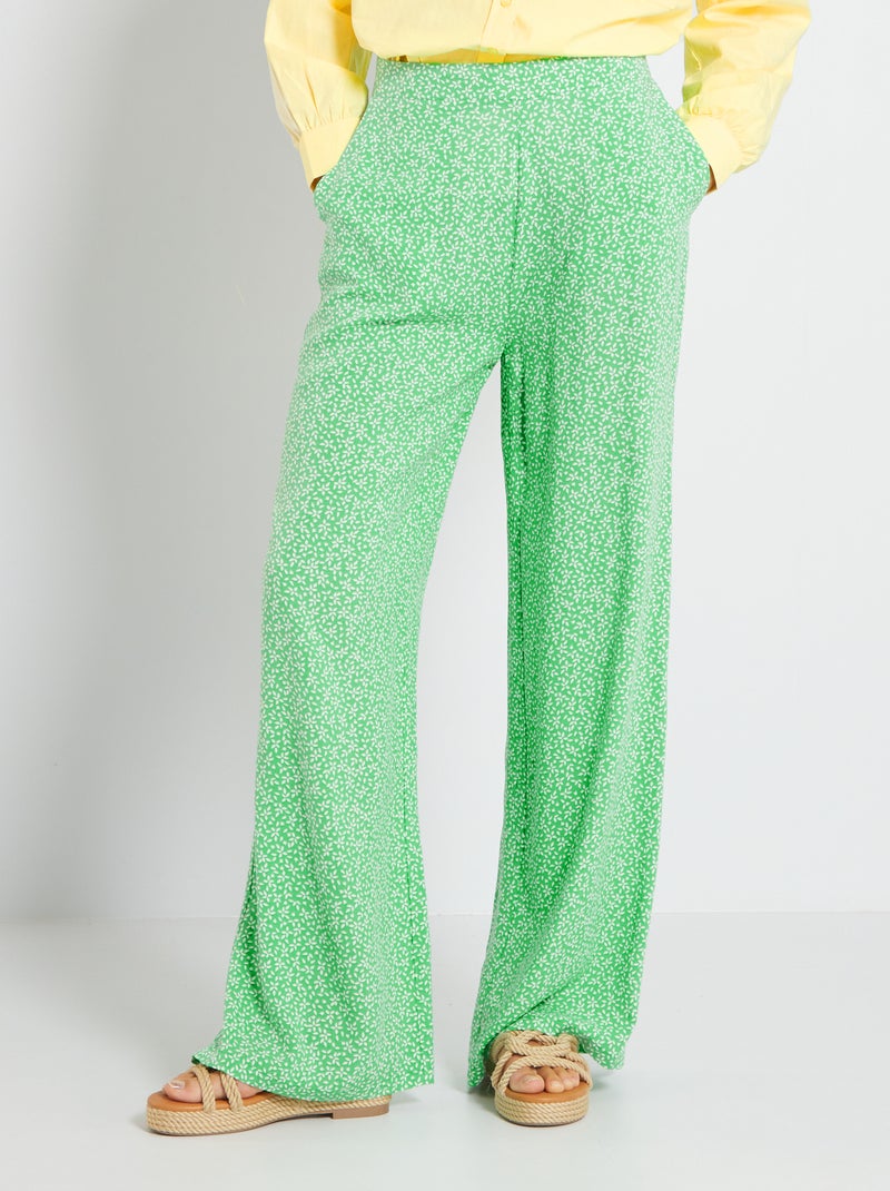 Pantalon large avec imprimé fleuri Vert - Kiabi