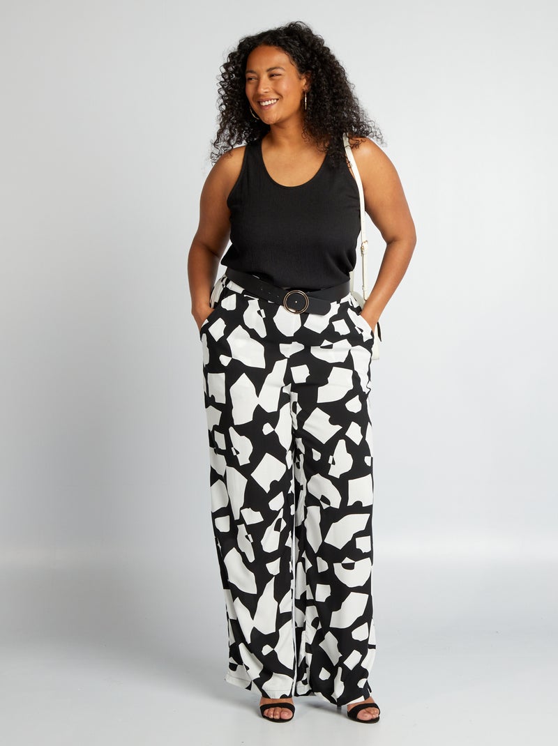 Pantalon large avec imprimé graphique Noir/blanc - Kiabi