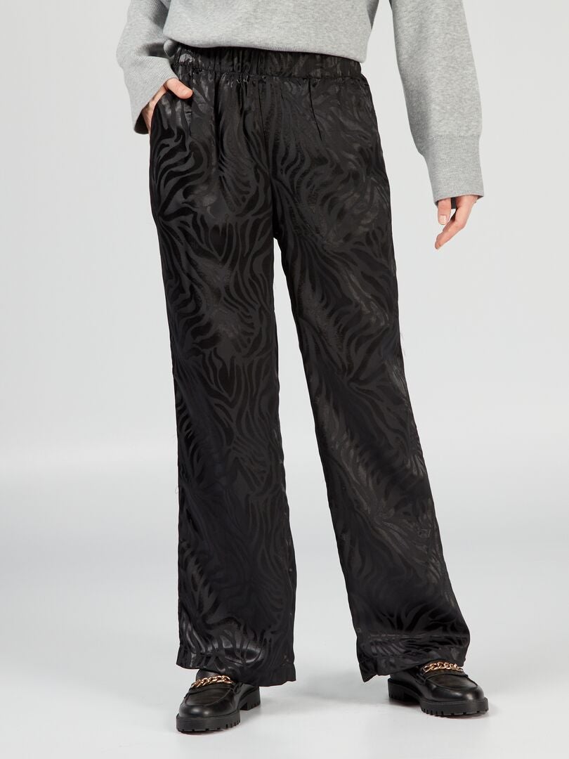 Pantalon large avec imprimé noir - Kiabi