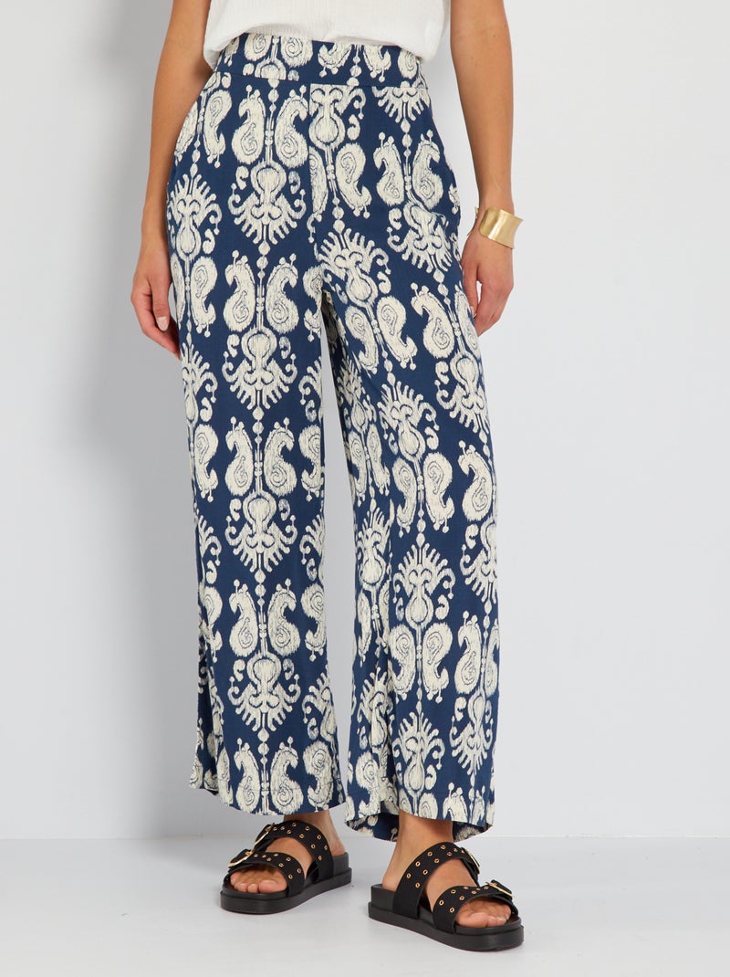 Pantalon large avec imprimés Bleu - Kiabi