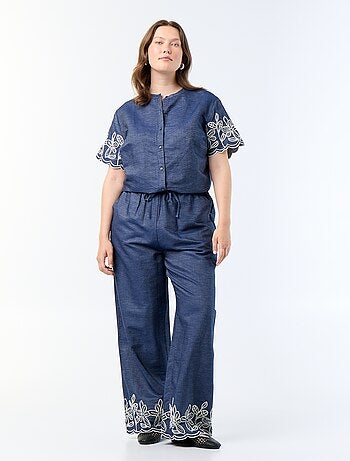 Pantalon large avec imprimés brodés