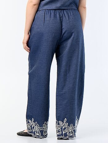 Pantalon large avec imprimés brodés