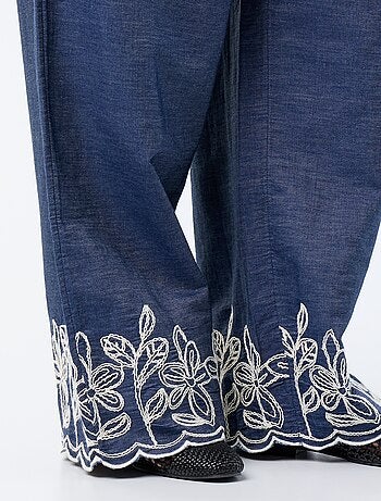 Pantalon large avec imprimés brodés
