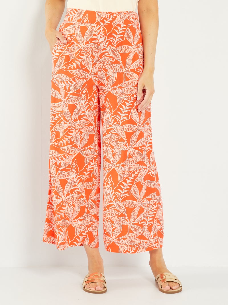 Pantalon large avec imprimés Orange - Kiabi