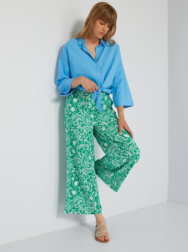 Pantalon large avec imprimés Vert - Kiabi