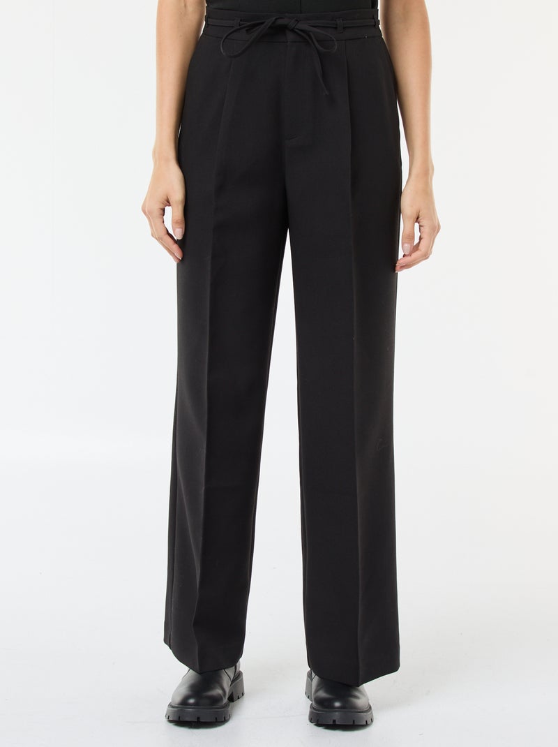 Pantalon large avec lien ceinture Noir - Kiabi