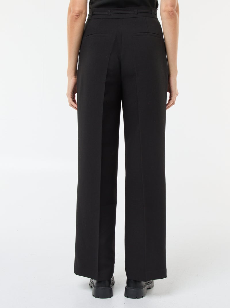 Pantalon large avec lien ceinture Noir - Kiabi