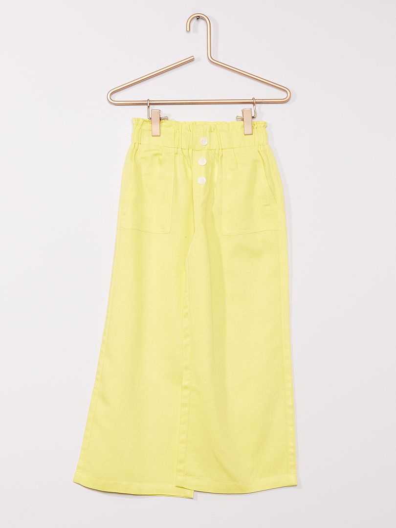 Pantalon large avec lin jaune - Kiabi