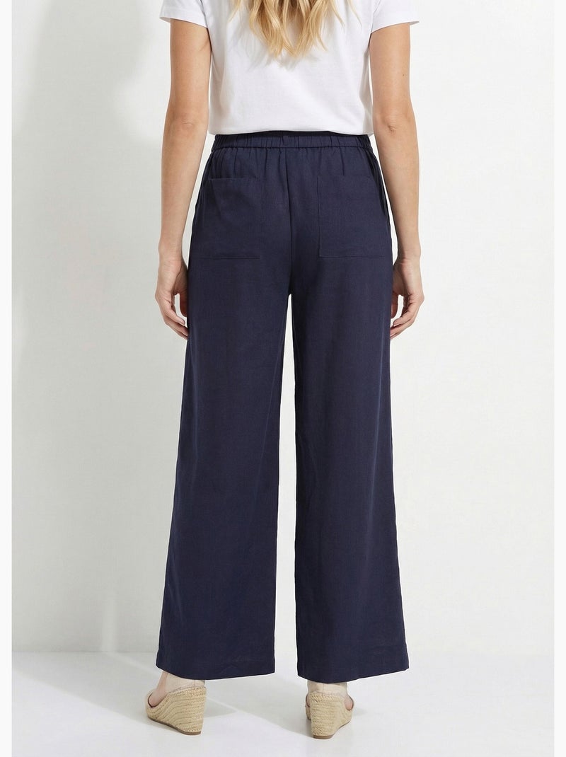 Pantalon large avec lin, style ethnique - AFIBEL Bleu marine - Kiabi