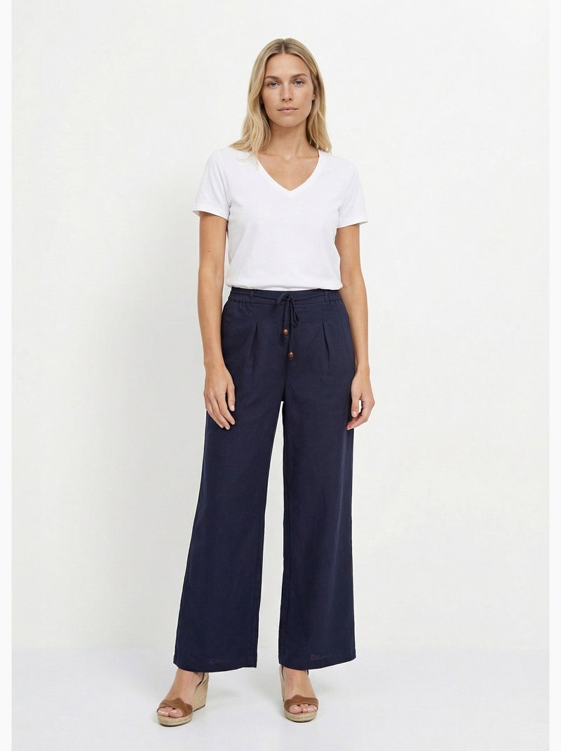 Pantalon large avec lin, style ethnique - AFIBEL Bleu marine - Kiabi