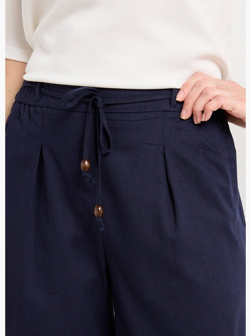Pantalon large avec lin, style ethnique - AFIBEL Bleu marine - Kiabi