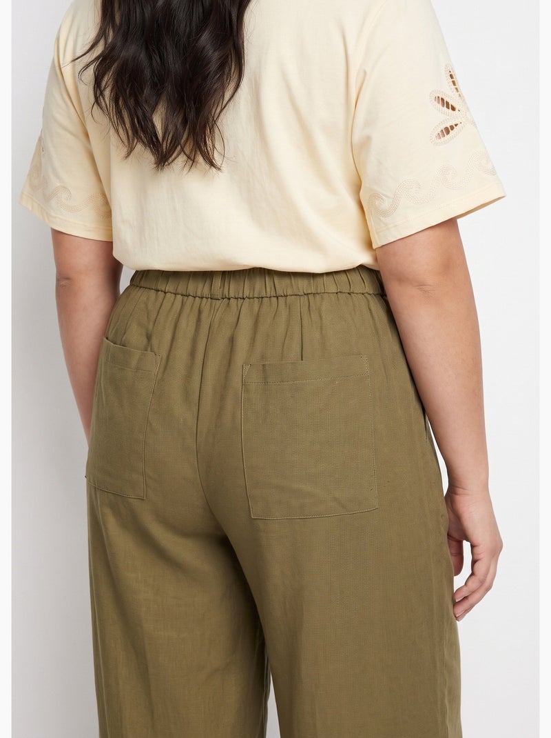 Pantalon large avec lin, style ethnique - afibel Kaki - Kiabi
