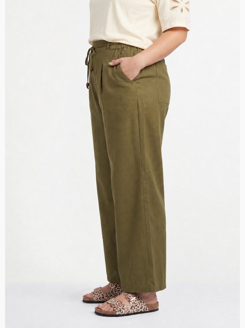 Pantalon large avec lin, style ethnique - afibel Kaki - Kiabi
