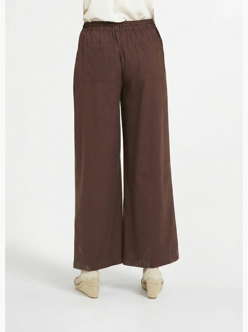 Pantalon large avec lin, style ethnique - AFIBEL Marron chocolat - Kiabi