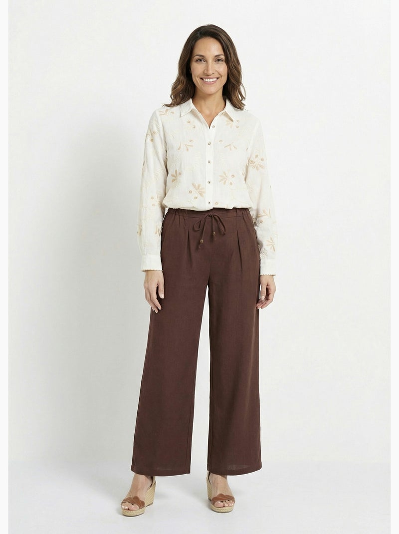 Pantalon large avec lin, style ethnique - AFIBEL Marron chocolat - Kiabi