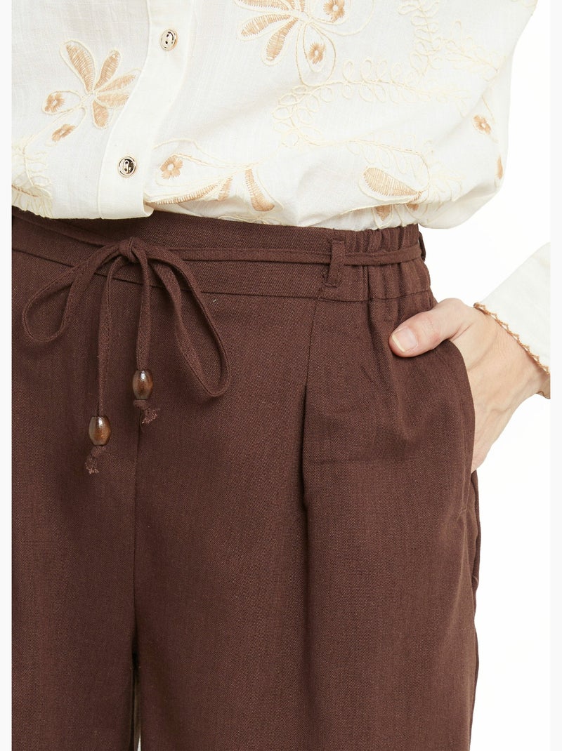 Pantalon large avec lin, style ethnique - AFIBEL Marron chocolat - Kiabi