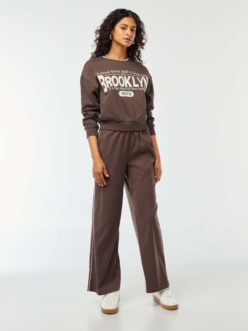 Pantalon large avec liseré sur côté Marron - Kiabi