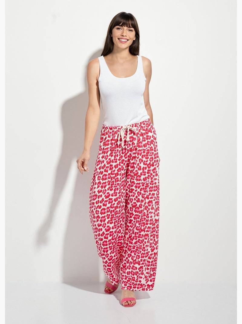 Pantalon large avec motif léopard fluo - AFIBEL Rose rouge - Kiabi