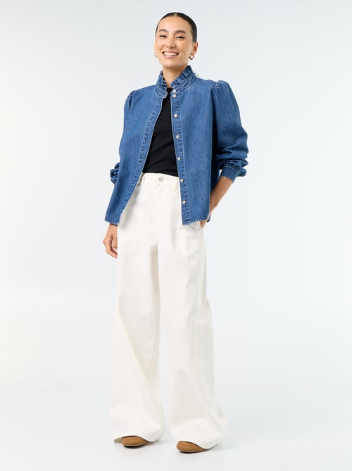 Pantalon large avec pinces et boutons ceinture - Kiabi