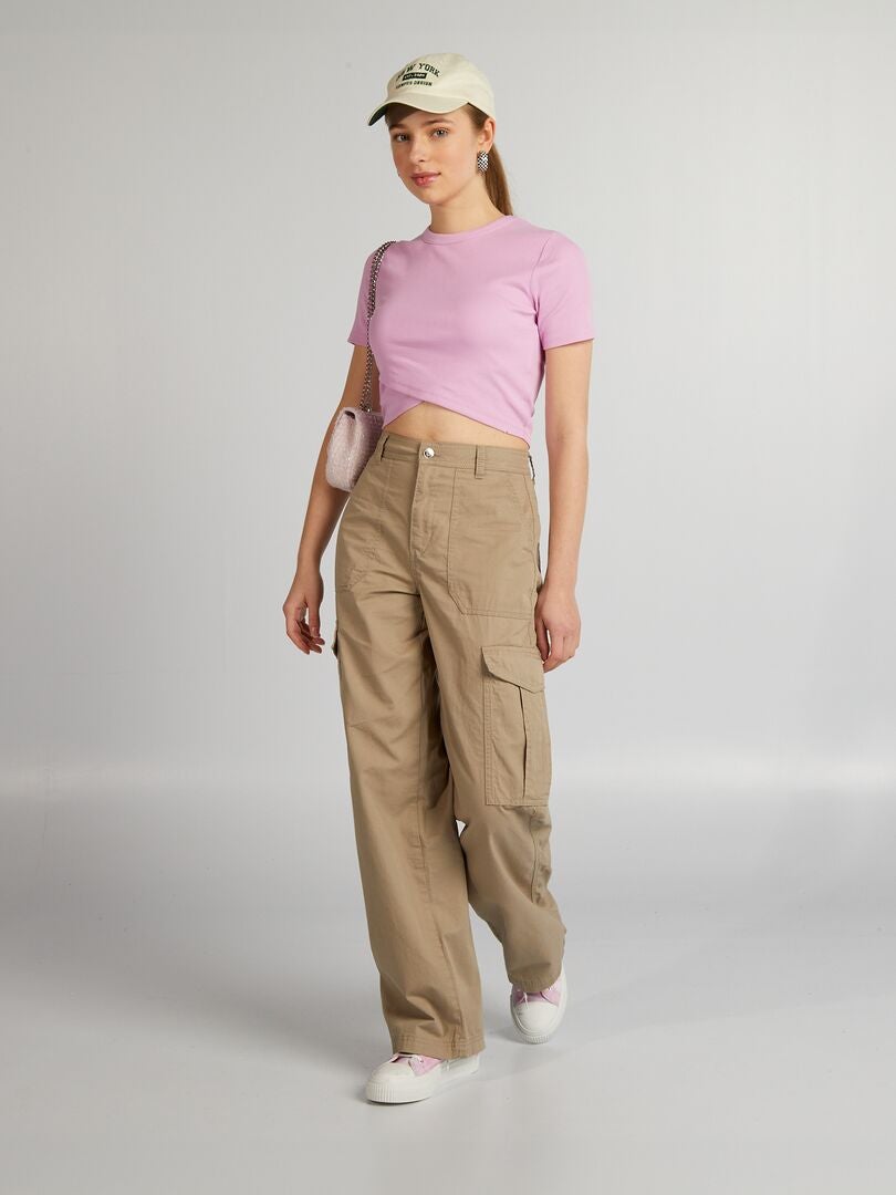 Pantalon large avec poches à rabats Beige - Kiabi