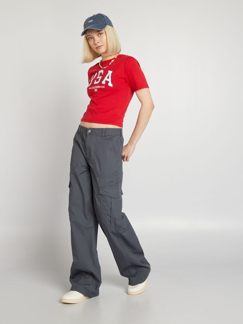 Pantalon large avec poches à rabats Gris - Kiabi