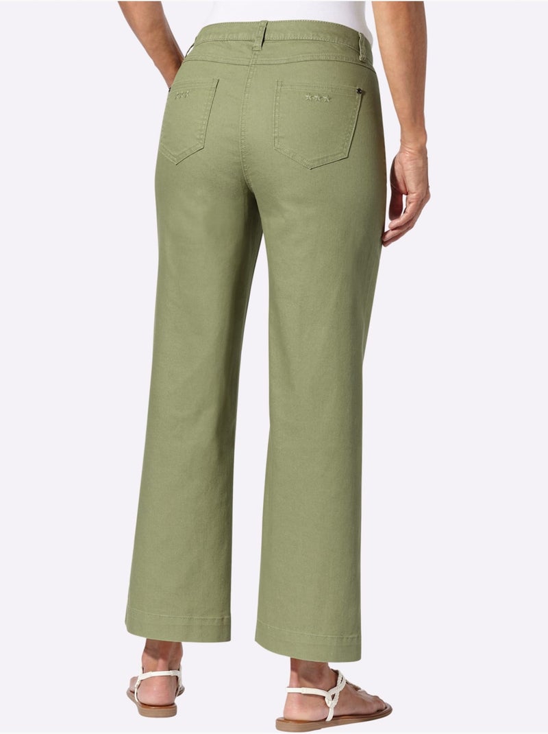 Pantalon large avec poches et ceinture gainante en coton doux - Taille standard - Witt Bleu Vert Gris - Kiabi