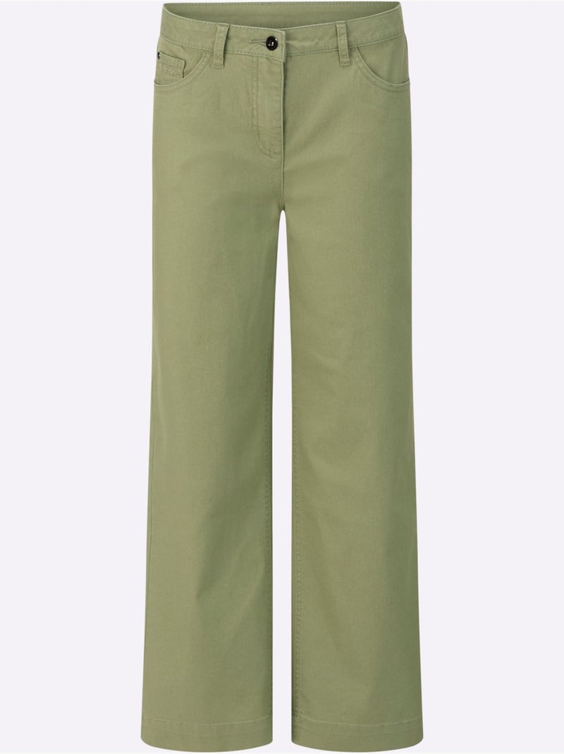 Pantalon large avec poches et ceinture gainante en coton doux - Taille standard - Witt Bleu Vert Gris - Kiabi