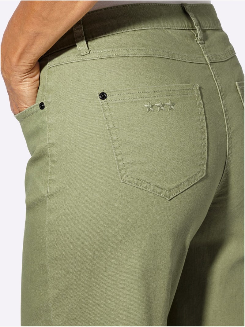 Pantalon large avec poches et ceinture gainante en coton doux - Taille standard - Witt Bleu Vert Gris - Kiabi