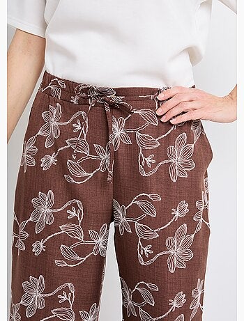 Pantalon large avec sérigraphies fleurs - Afibel