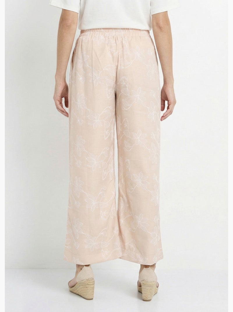 Pantalon large avec sérigraphies fleurs - Afibel Beige - Kiabi