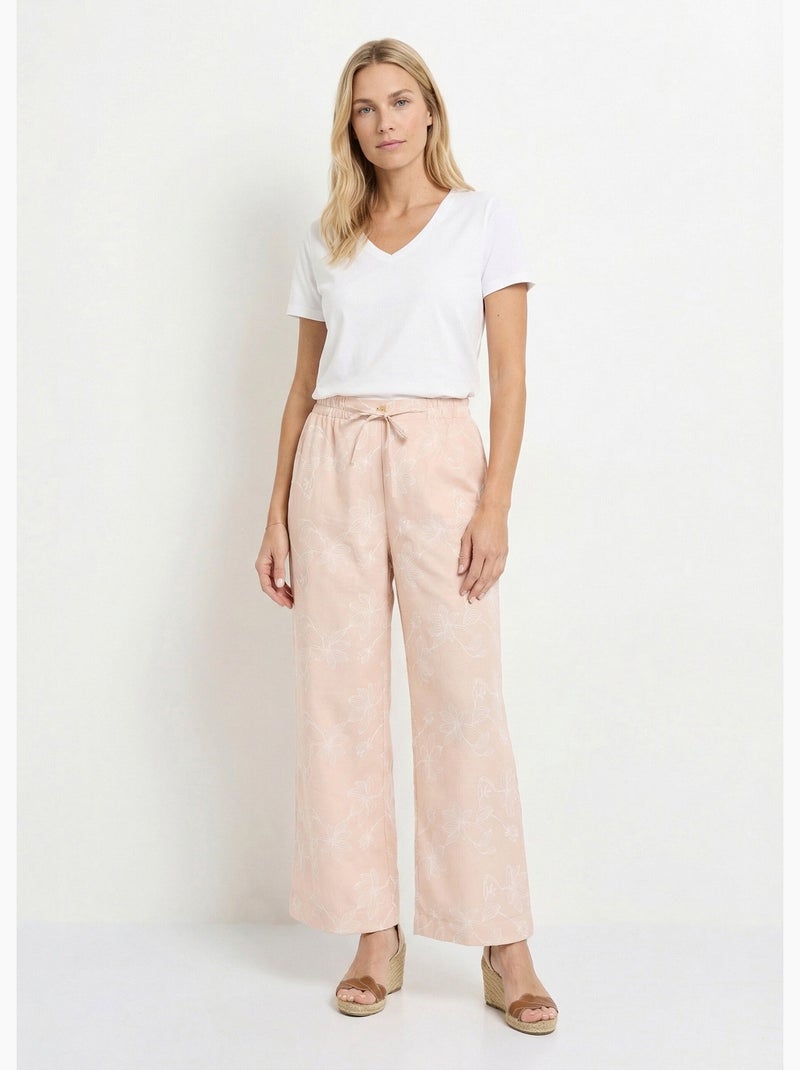 Pantalon large avec sérigraphies fleurs - Afibel Beige - Kiabi