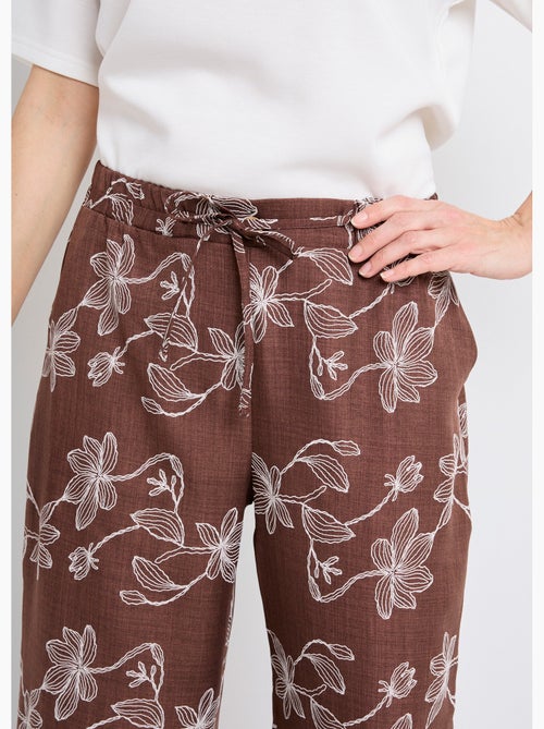 Pantalon large avec sérigraphies fleurs - Afibel - Kiabi