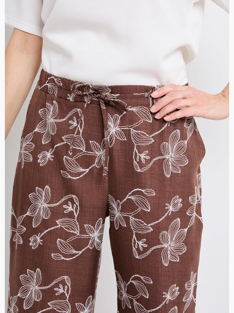Pantalon large avec sérigraphies fleurs - Afibel Beige - Kiabi