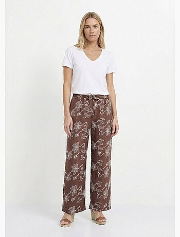 Pantalon large avec sérigraphies fleurs - Afibel