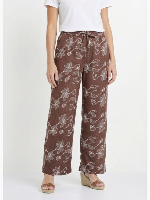 Pantalon large avec sérigraphies fleurs - Afibel - Kiabi