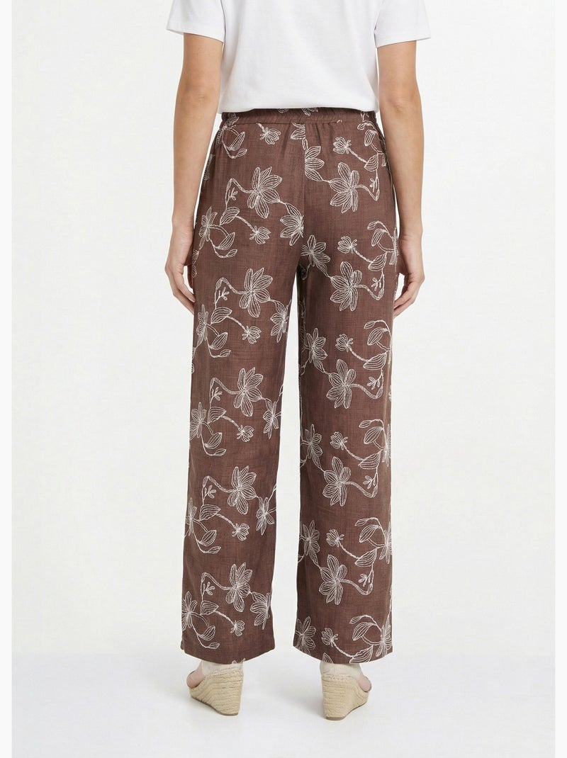 Pantalon large avec sérigraphies fleurs - Afibel Marron chocolat - Kiabi