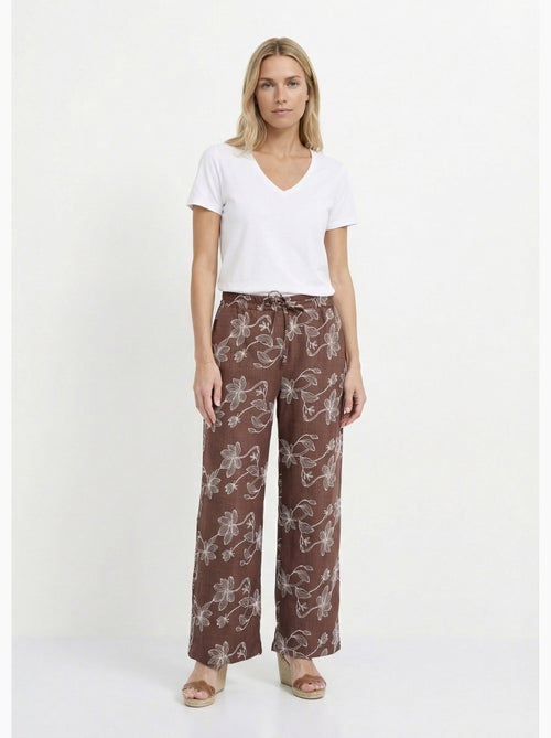Pantalon large avec sérigraphies fleurs - Afibel - Kiabi